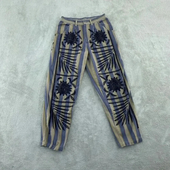 Kimchi Blue Urban Outfitters Embroidered Jeans Womens 4 Tan Blue 21 - Picture 1 of 10